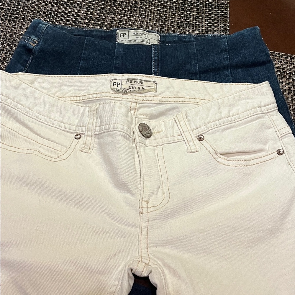 Free People High Rise Jeans - Cream and Blue bundle